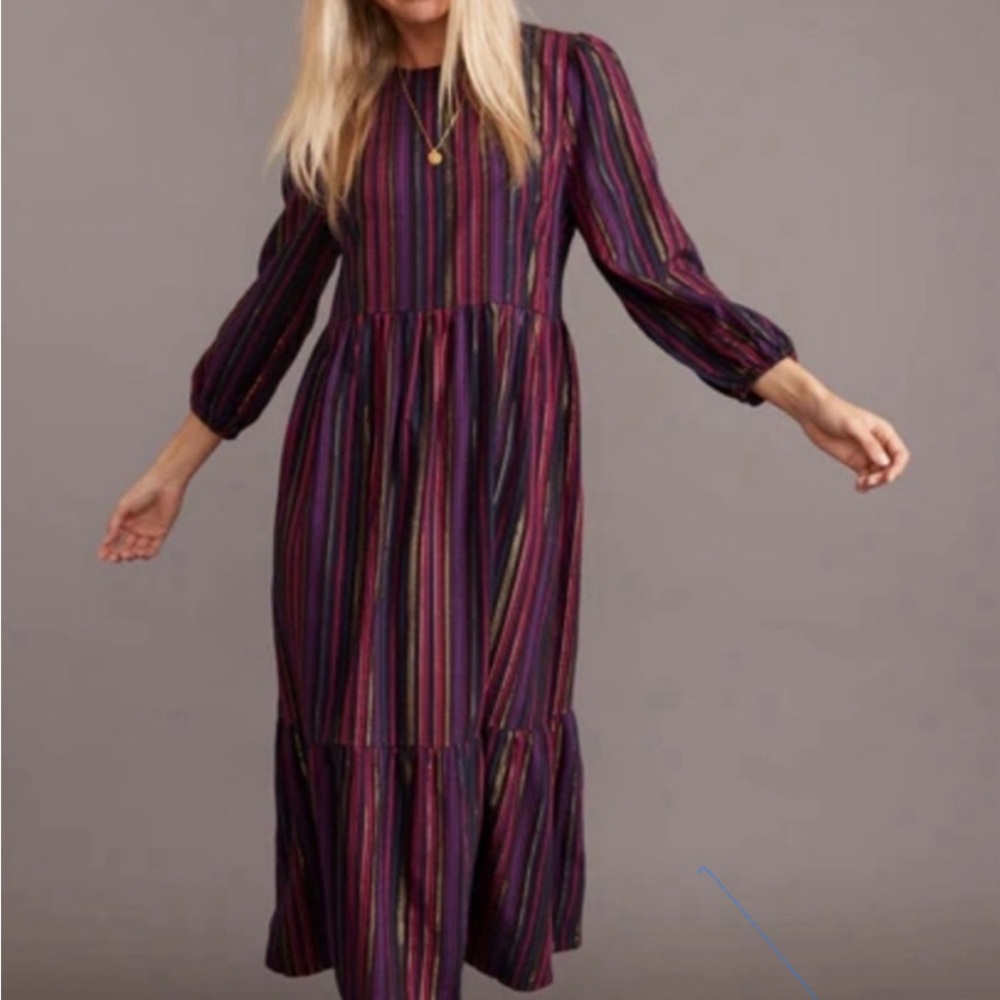 Marine Layer Alice Midi Dress in Lurex Multi Stripe (gently worn)